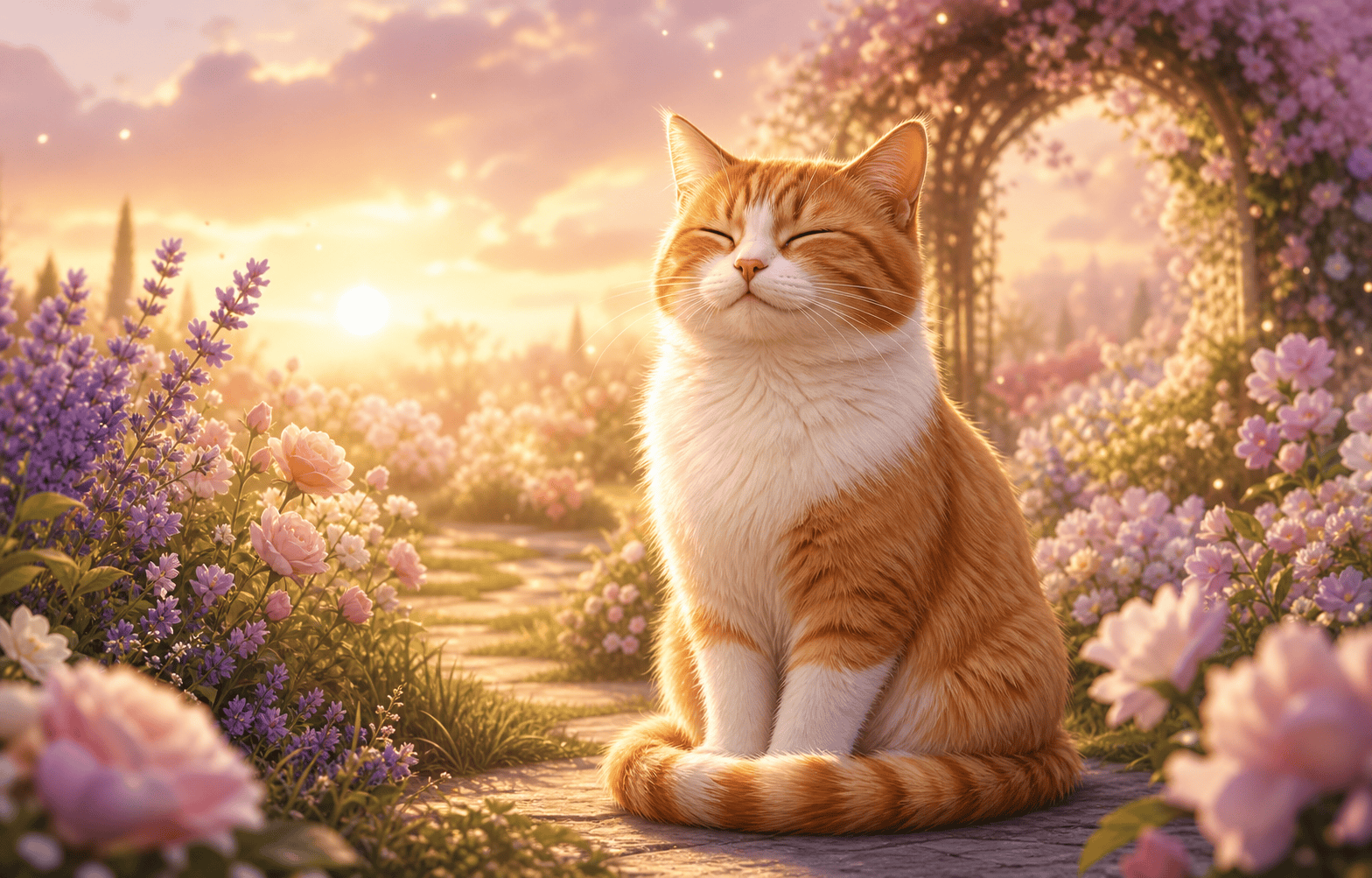 Sunlit Garden cat memory video style